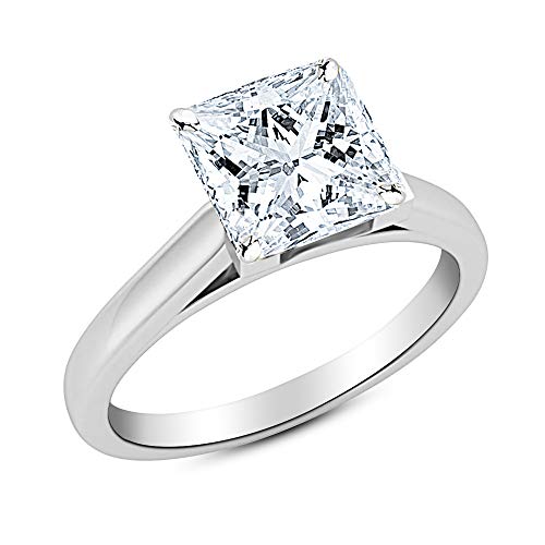 Platinum 1-5 Carat Lab Grown Solitaire Princess Cut Cathedral IGI Certified Diamond Engagement Ring (D-E Color VS1-VS2)