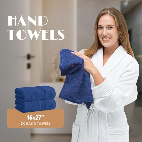 Image of Navy Bath Towel Set of 6-100% Cotton Highly Absorbent Towels for Bathroom, 2 Luxury Bath Towels 650GSM, 2 Hand Towels, 2 Washcloths