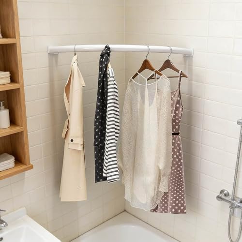 Curved Closet Rod Brackets - Wall-Mounted Clothing Drying Rack for Small Spaces, Corner Hanging Clothes Rod, Black Wardrobe Pole (40x40cm / 11.75")