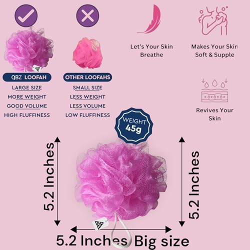 Image of QBZ Large Bath Loofah Sponge Scrubber Exfoliator for High Lather Cleansing (PINK & BLUE, 1 Count (Pack of 2))