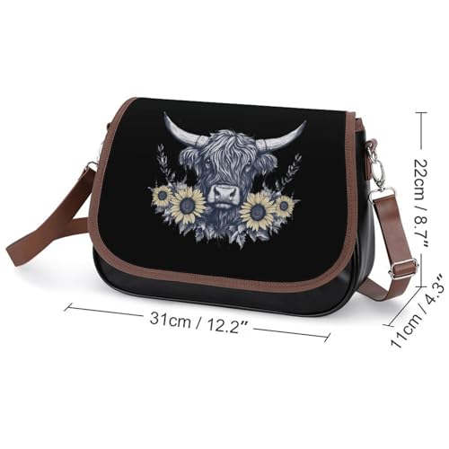 Scottish Highland Cow Sunflowers Women's Crossbody Bags Leather Messenger Handbag Small Shoulder Bag Purse2