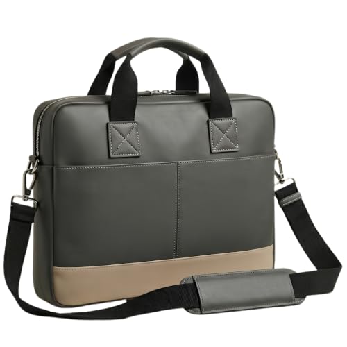 Image of Vegan Leather Laptop Messenger Bag for Men & Women | 15.6 Inch Office Shoulder Bag with Padded Laptop Compartment Multi-Pocket Work Satchel Adjustable Strap Business Bag | Alls
