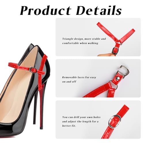 3 Pairs Detachable Heel Straps for High Heels, Adjustable and Elastic Women Anti Slip Shoe Straps for Loose Shoes, Transparent, Black and Red for Vintage and Retro Style Fashion Accessories3