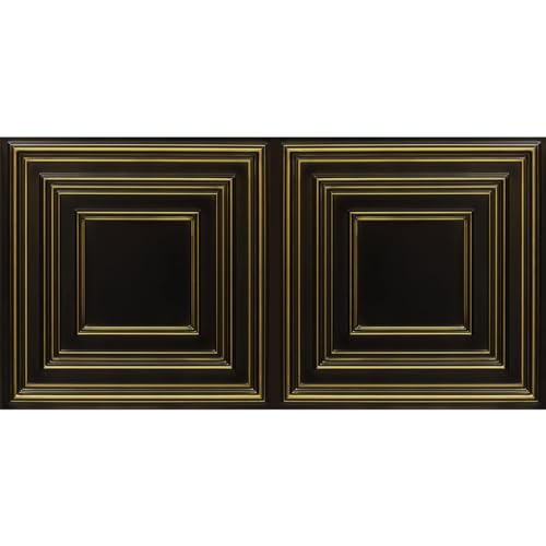 From Plain To Beautiful In Hours 222 Schoolhouse PVC 2' x 4' Lay-in or Glue-up Ceiling Tile (Covers / 200 sq.ft), Antique Brass, 25 Piece