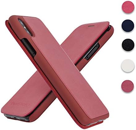 iPhone X 10 case Premium Leather flip Wallet Cell Phone Cover by Waves Protect Certified Anti-Radiation Protection (Crimson Red)