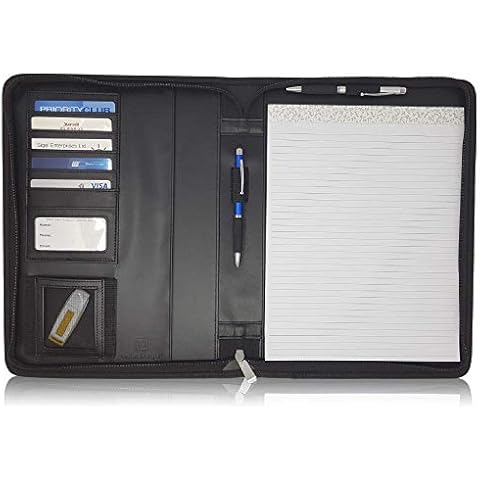 Lean Zippered Leather Business Portfolio - Black Professional Executive PU Leather Business Portfolio Folder for Men or Women. Padfolio Includes 8.5x11 Notepad & Premium Gift Box by Lautus Designs Cover