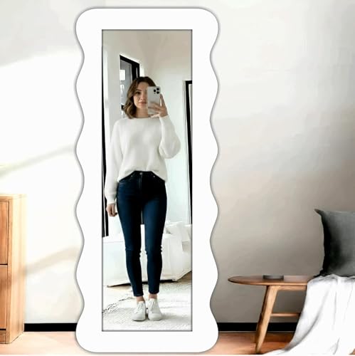 Image of Creative Arts n Frames 22 x 52 inch Full Length Dressing Chevel Long MDF Wood Zigzag Curvy Irregular Shape Framed HD Mirror Home Decor Items (Sophosticated White Zigzag1 Full Length Mirror)