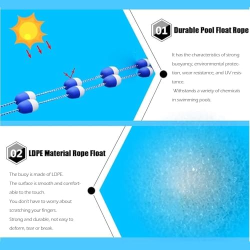 Swimming Pool Safety Rope Float Kit Professional Competition Divider LineFloating Pool Divider Rope, Lightweight Buoy Line for Separating Shallow and Deep Ends, Reusable Barrier for Swimming