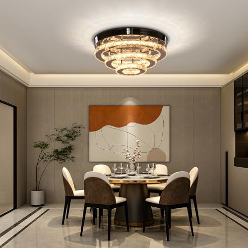 Cainjiazh Crystal Chandelier,Semi Flush Mount Ceiling Light,Modern LED Lighting Fixture for Bedroom,Living Room,Hallway,Bathroom,Dining Room,Warm White,13.8-Inch Diameter by Cainjiazh - Image 3