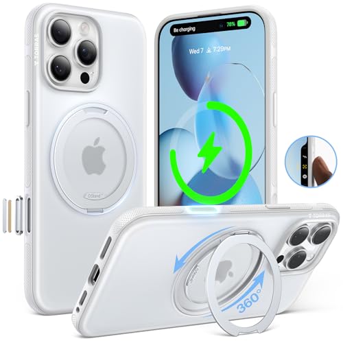 TORRAS O3 Fitness for iPhone 16 Pro Case Magnetic Stand, Fit for MagSafe, 360 Rotatable Stable Stand, Camera Control Button, Military-Grade Shockproof, Slim & Sleek, Glacier White Translucen