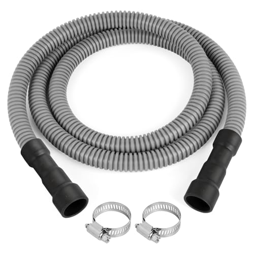KAINGA 6FT Dishwasher Drain Hose Flexible Corrugated Dishwasher Hose Replacement with 2 Clamps Discharge Hose Universal Fit for 5/8 3/4 1 Dishwasher Connections