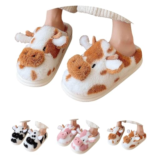 Genérico Pantuflas de vaca para mujeres y hombres con suela gruesa de felpa, suaves, antideslizantes, para el hogar, zapatos de plataforma cálidos y mullidos con espuma viscoelástica cómoda