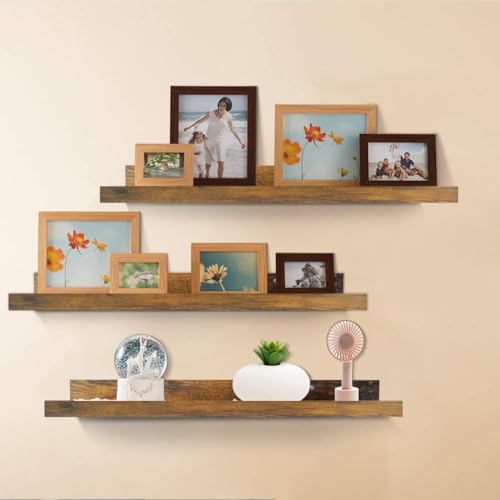 Image of Floating Shelves Wall Mounted Set of 3, Rustic Large Wall Shelves Picture Ledge Shelf for Bedroom | Living Room | Bathroom Kitchen, 3 Different Sizes