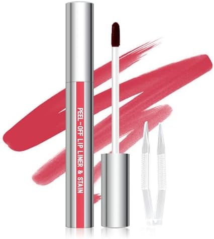 Cilrofelr Peel Off Lip Liner Stain, Long Wear Tattoo Lip Liner with Tweezer, Peel Off Lip Stain with Matte Finish, Long Lasting, Waterproof, Transfer-proof, Highly Pigmented Color (Rose)