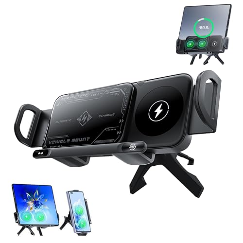 Wireless Charging Rotating Car Mount,Smart 2-in-1 Auto-Rotating Car Phone Holder & Wireless Charger,Foldable with 15W Fast Charging,Compatible with iPhone & Samsung Devices & Smartphone & Pad (Black)