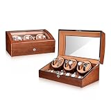 SaryEdge Caricatore Automatico per 6 Orologi con Scatola espositiva a 7 Scomparti, Custodia in Pelle, Cuscino, Motore Silenzioso, 5 modalità di Rotazione, Fatto a Mano, Velluto ce，Ash+Brown Velvet