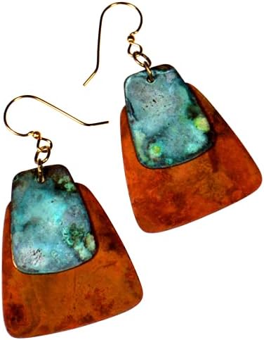 Elaine Coyne Verdigris And Earth Patina Brass Bohemian Chic Double Trapezoid Earrings image 2