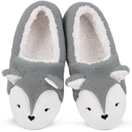 Cute Fox Animal Slippers Novelty Kawaii Funny Women Bedroom Shoes Warm Fuzzy Memory Foam Thick Sole House Slippers Christmas Gifts Non-Slip Indoor Outdoor