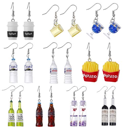 10 Pairs Mixed Acrylic Bottle Earrings Set, Funny Statement Dangle Drop Resin Water Bottle Pendant Earrings, Fashion Unique Personalized Bohemian Hoop Earring Jewelry Gift for Women