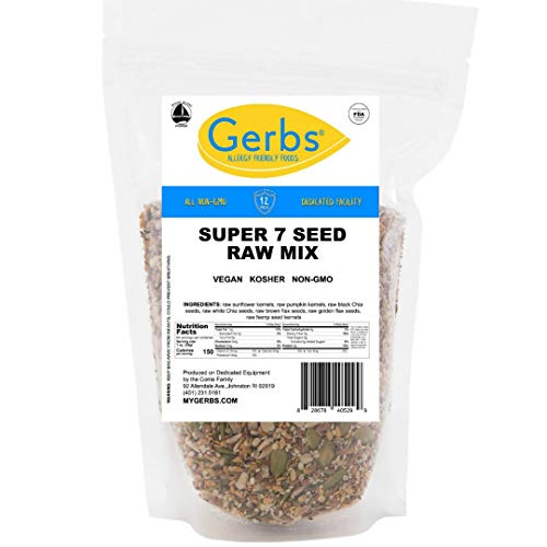 Gerbs Raw Super 7 Seed Snack Trail Mix 4 Lbs. | Top 14 Food Allergy Free | Resealable Bulk Bag | Made In Usa | Raw Pumpkin Sunflower (Black & White) Chia Hemp Brown & Golden Flax Seeds | Gluten Free #TOP1