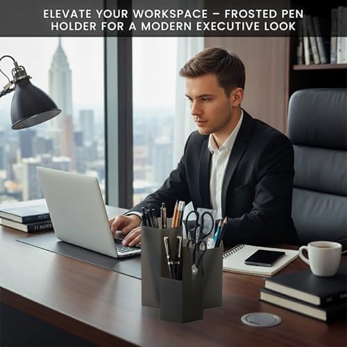 Image of Black Pen Holder for Desk | 3 Compartment Organizer Desk for Pen, Pecils, Makeup Brushes, Tooth Brushes | Cute Pencil Cup Desk Organizers and Accessories for Office, Home, Classroom, Teacher Desks