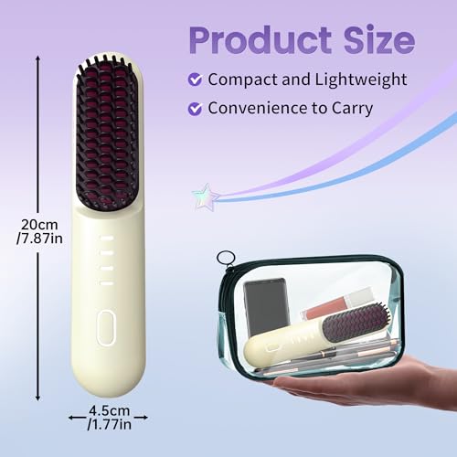 Cepillo alisador de cabello inalámbrico portátil recargable miniatura 2