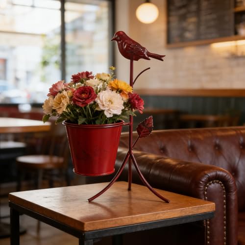 Soporte para macetas de metal rojo antivuelco para terrazas y patios 6