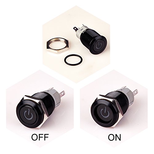 Ulincos Latching Push Button Switch U16F5 1No1Nc Spdt On/Off Black Shell With Red Power Symbol Led Suitable For 16Mm 5/8" Mounting Hole (Red) #TOP1