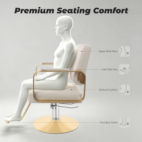 Image of Salon Chair,Salon Chair for Hair Stylist with Height Adjustment,360 Rotatable Barber Chair for Barber Store,Beauty Salons,Spas (Beige + Gold)