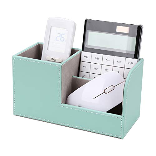 GORESE Leather Desk Organizer, Multifunctional Pen Organizer for Home and Office,Pen Holder for Desk, Office Supply Caddy for Scissors, Note,Clips and Stapler(Mint Green)