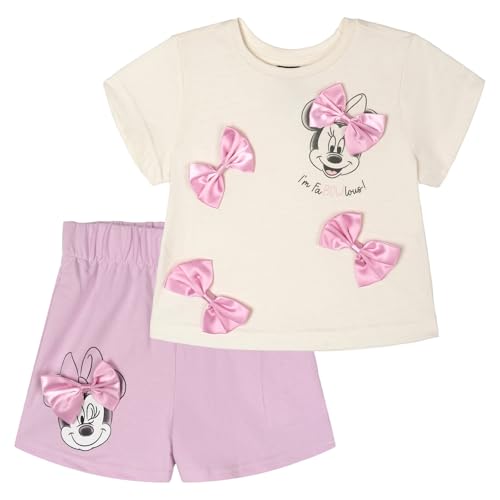 Disney Minnie Mouse Toddler Girls Short Sleeve Jersey Tee and French Terry Pull-On Outfit Ivory and Pink Minnie Mouse 2T