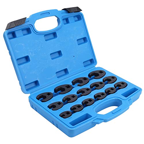 PFXNGMS 15pcs Flare Nut Wrench 3/8in and 1/2in Drive Open End Crowfoot Spanner Set, 8-24mm Cr-Mo Steel, Chrome-Molybdenum Steel Material, for Fastener Driving, in Limited Space