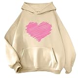 Yacyrtt Pullover Femme Capuche Grande Manches Longues Pull Motif Coeur Reveillon Casual De Bal Polyeste Pullover Femme Bouffante Respirant Multipoche Beige
