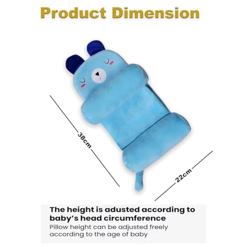 Image of Baby Head Shaping Pillow for Infants | Soft Newborn Sleeping Pillow with Side Support Bolster| Cute Design Babies Sleep Positioner Cushion Neck Support Pillow for Bed, Stroller & Crib (Bear Sky Blue)