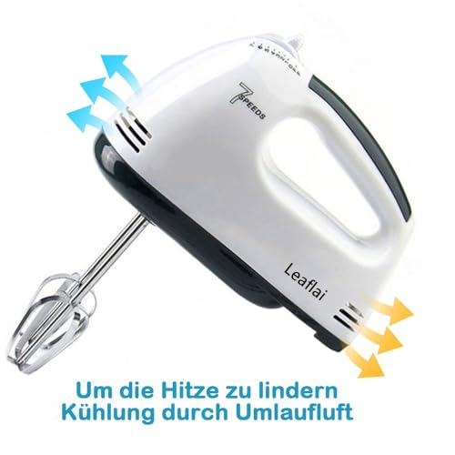 Leafai Handmixer - Elektrischer Handrührgerät mit 7 Geschwindigkeitsstufen Turbo-Boost Handmixer mit 5 Edelstahl-Zubehörteilen zum Schlagen und Mischen – spülmaschinenfest