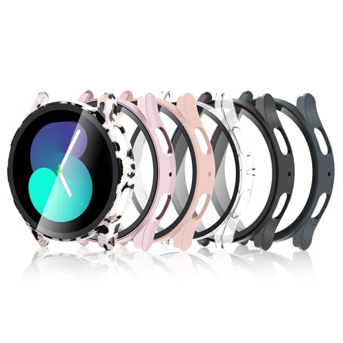 aceyoon 6 Pieces Custodie Protettive per Samsung Galaxy Watch 5 4 40 mm, Protezione Completa Cover Rigida in PC e Pellicola Protettiva per Display in Vetro Temperato HD per Galaxy Watch 4 5 40 mm