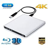 Ploveyy Blu ray Drive DVD Drive External USB 3.0 Ultra Slim 3D Blu Ray Player Writer Portable BD/CD/DVD Burner Drive with Polished Metal Chrome for Mac,Windows 10,XP,Vista,Laptop,PC (Silver-)