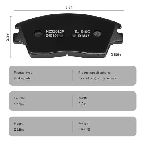 Image of D1847 Front Ceramic Brake Pads Kit Fit For Hyundai Tucson 2016-2021, For Elantra 2017-2020, For Kia Sportage 2017-2020