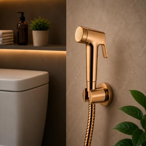 Image of Hindware Italian Collection F160152RGD Health Faucet for Bathroom| Made of ABS| Comes with 1.20-meter Long SS Hose Pipe & Wall Hook| Bathroom Jet Spray| Color - Rose Gold| 1-Year Manufacturer Warranty