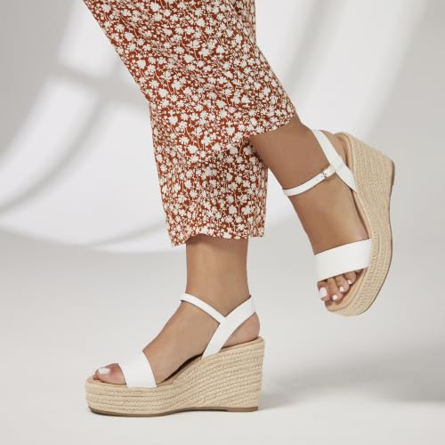 Paiyonan Women's Raffia Strap Espadrille Wedge Sandals - Ankle Buckle Platform Wedges Open Toe Summer Beach Casual Shoes (White, Adult, Women, 9, Numeric, US Footwear Size System, Medium) — view 3