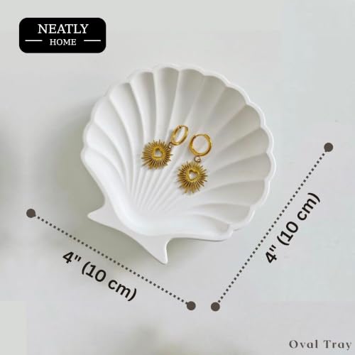 Image of Aesthetic Handmade Small Shell Trinket Tray Handmade | Jewelry Organizer | Vanity Tray for Women | Minimalist Home Decor, Candle Holder & Multipurpose - (10 x 10 cm)