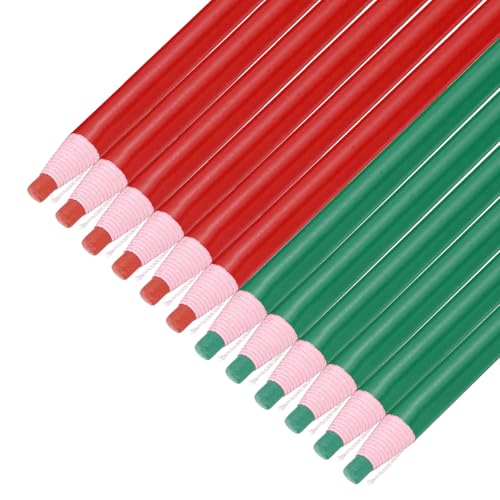 QUARKZMAN 12 Piezas De Lápices De Grasa Despegables, Marcadores De China De Color Para Vidrio Metal Plástico Papel, Lápices De Cera Sin Afilar Para Colorear Dibujar Marcar, Verde Y Rojo