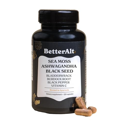 3000mg Iris Sea Moss, 2000mg Black Seed Oil, 1000mg Ashwagandha, 1000mg Burdrock Root, 1000 mg Bladderwrack with Black Pepper & Vitamin C - Vitality & Energy Support - All-in-one supplement - 120 Caps