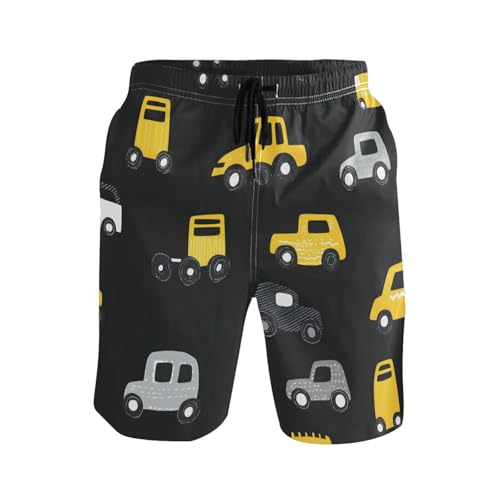Men’s Swim Trunks Yellow Gray Car Beach Board Shorts Swimming Short Pants Running Sports Surffing Shorts