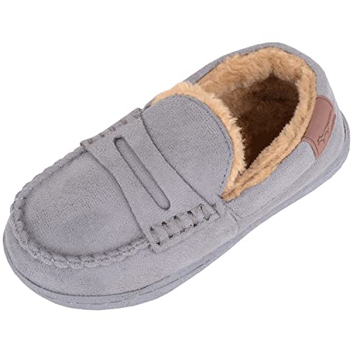 ABSOLUTE FOOTWEAR Childrens Kids Infants Toddlers Easy Slip On Warm Faux Fur Winter Moccasin Style Slippers - Grey - US Child 12