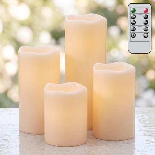 Velas sin llama impermeables LED blancas de 4 unidades con mando y temporizador para linternas
