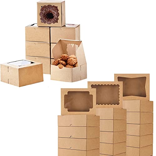 NPLUX 4x4x2.5in Bakery Boxes with Window and 8x6.5x2.5in Cookie Boxes Strawberry Boxes