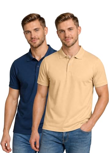 Image of INKKR Men's Combo Polo Neck Cotton Blend Solid T-Shirt (Pack of 2)