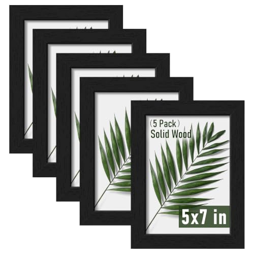 Image of 5x7 Picture Frame Set of 5, Solid Wood Frames, Black Woodgrain