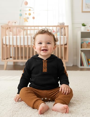 Fommy Baby Boy Clothes Colorblocked Long Sleeve Hoodie + Long Pants 2PCS Fall Winter Outfits Set3